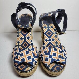 Tory Burch Geometric Patterned Wedge Sandals size 8